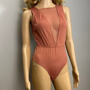 Victoria’s Secret Plunge Mesh Panel Bodysuit Thong Size Medium Rust Mauve